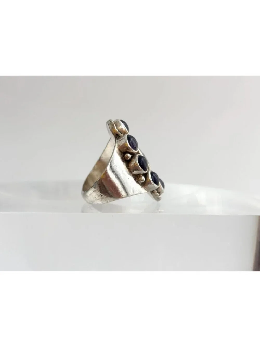 Amethyst Cabochon & Moonstone Art Deco Sterling Silver 925 Vintage Ring sz 6.75